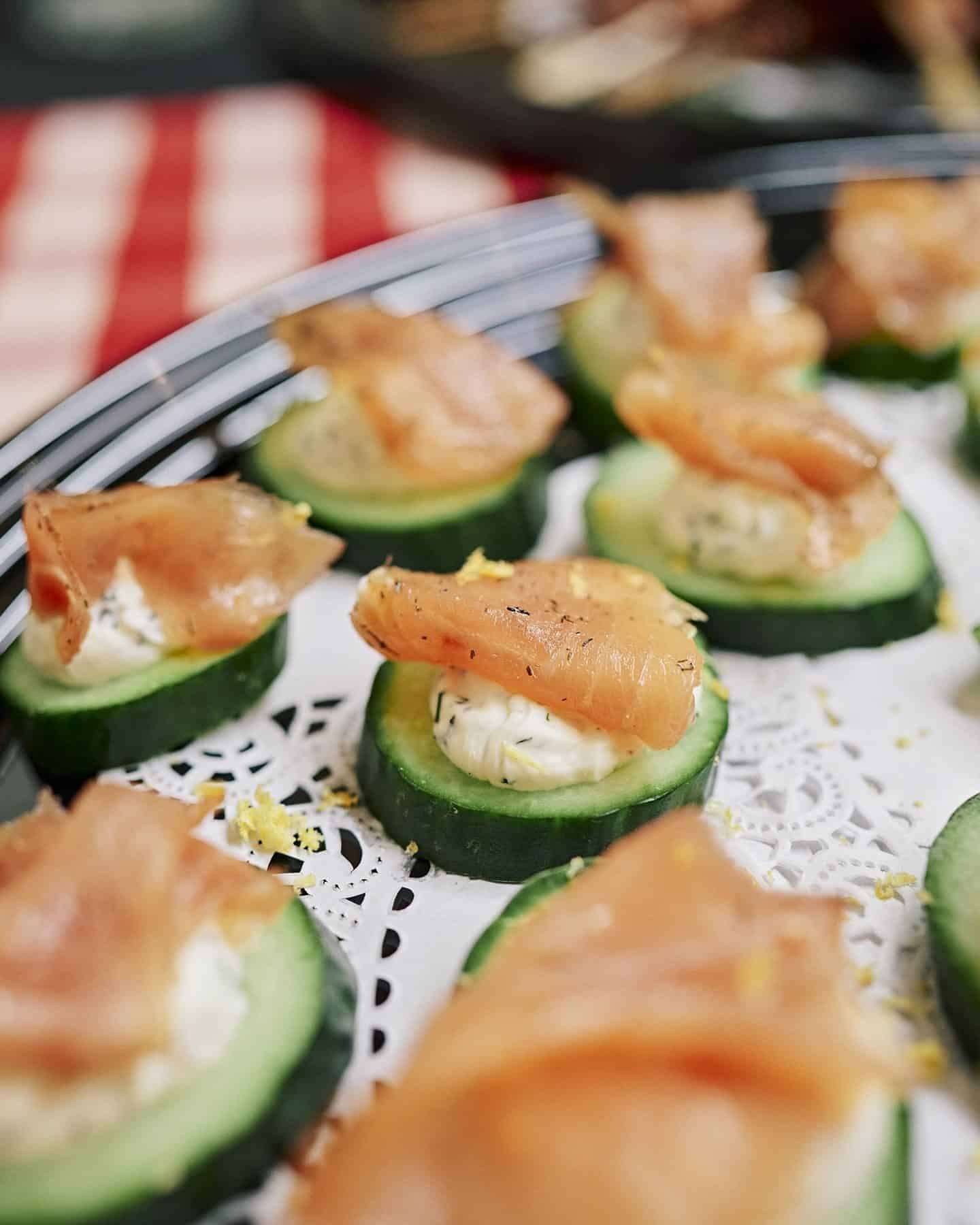 Catering 8 Smoked salmon on cucumber rounds