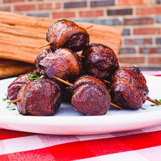 Bacon-wrapped meatballs on toothpicks