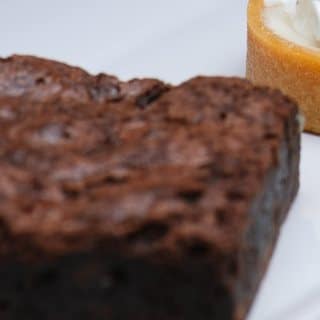A thick chocolate brownie