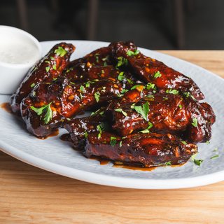 Glazed smoked chicken wings with ranch