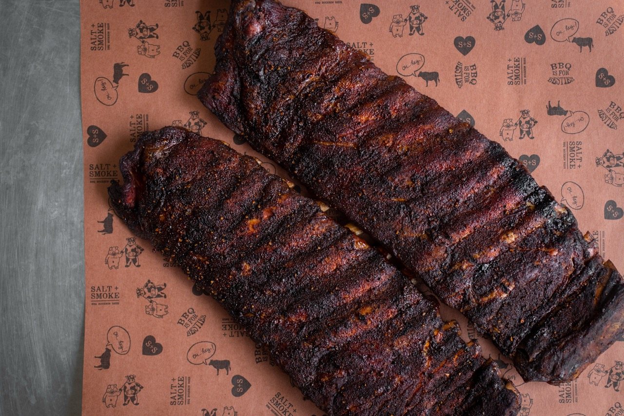 Corporate Gifting 7 Two racks of dry-rubbed St. Louis-style ribs on Salt + Smoke printed paper