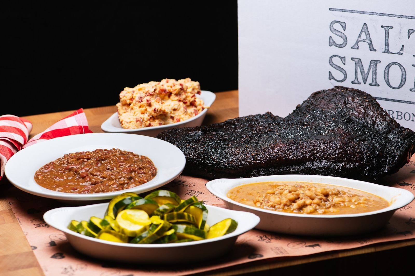 Home 26 A Salt + Smoke backyard BBQ box: sliced brisket, pit beans, mac and cheese and pickles